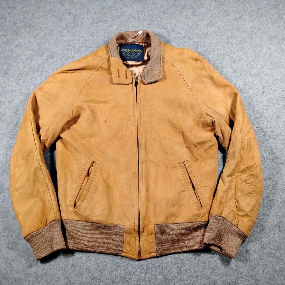 North Beach Leather San Francisco Vintage Tan Suede Bomber Jacket Size 10